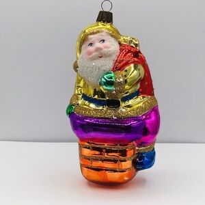 Vtg German SANTA CLAUS 6” Blown Glass Bag Of Toys Christmas Ornament Glitter